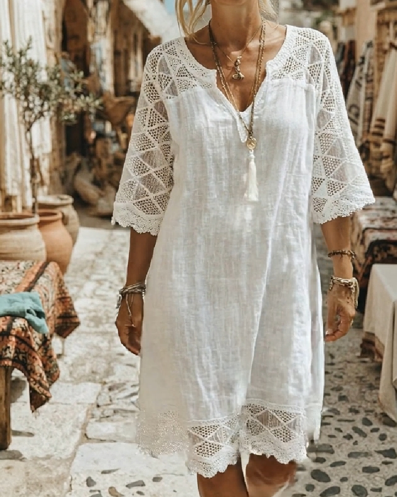 Kjole V-hals Knipling Patchwork Casual