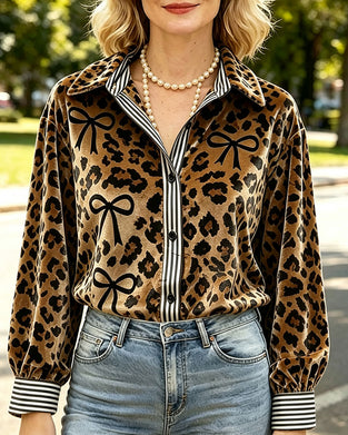 Bluse Leopard Trykk Sløyfe