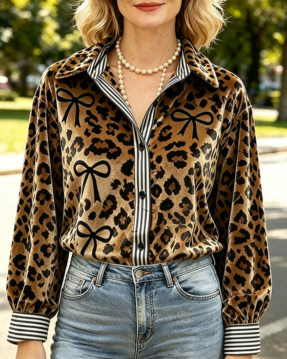 Bluse Leopard Trykk Sløyfe