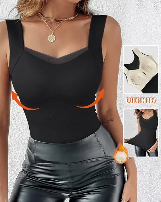 Tank Top Firkantet Hals Solid Innebygd BH