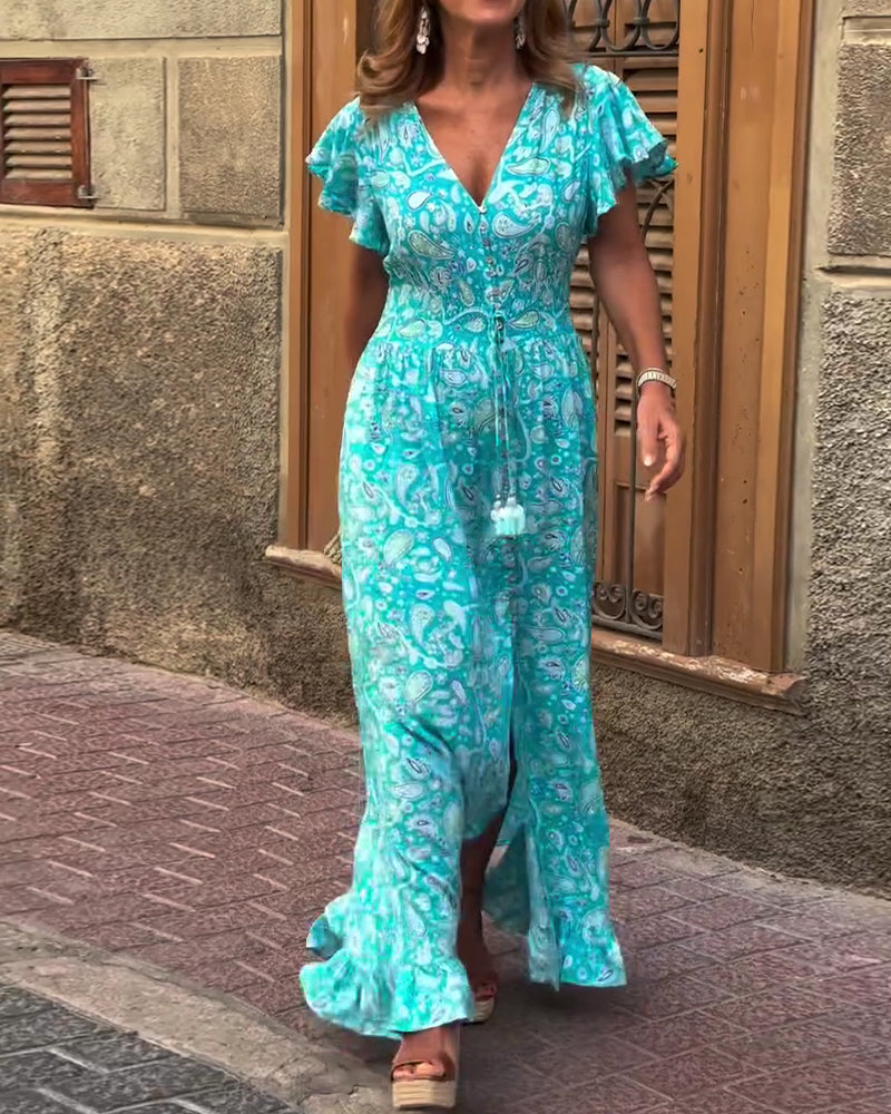 Kjole V-hals Rynket Snøring