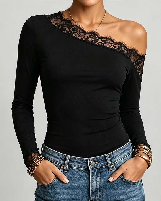 Topp En-Skulder Figursydd Blonde Patchwork