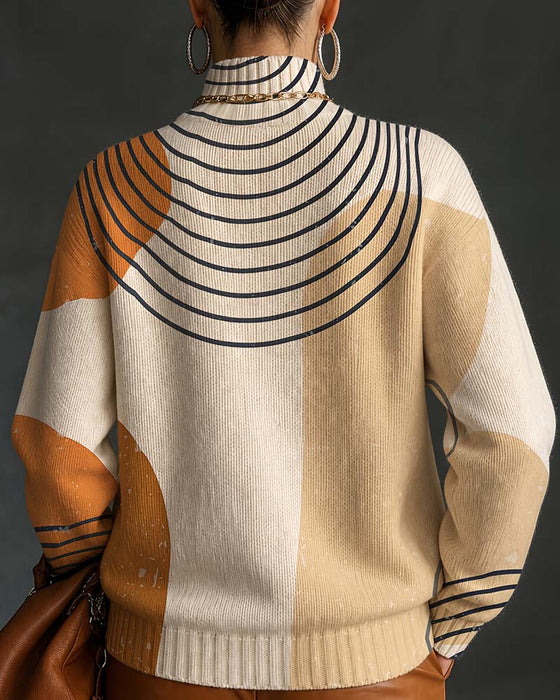 Pullover Geometrisk Linje Fargeblokk Høy Hals