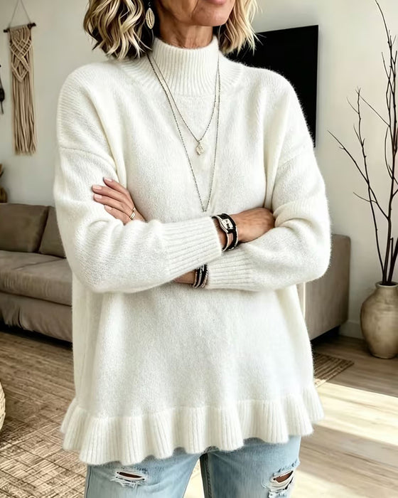 Pullover Mock Hals Ruffle