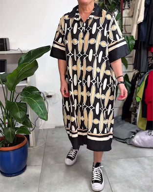 Kjole Krage Trykt Kort Erme Løs