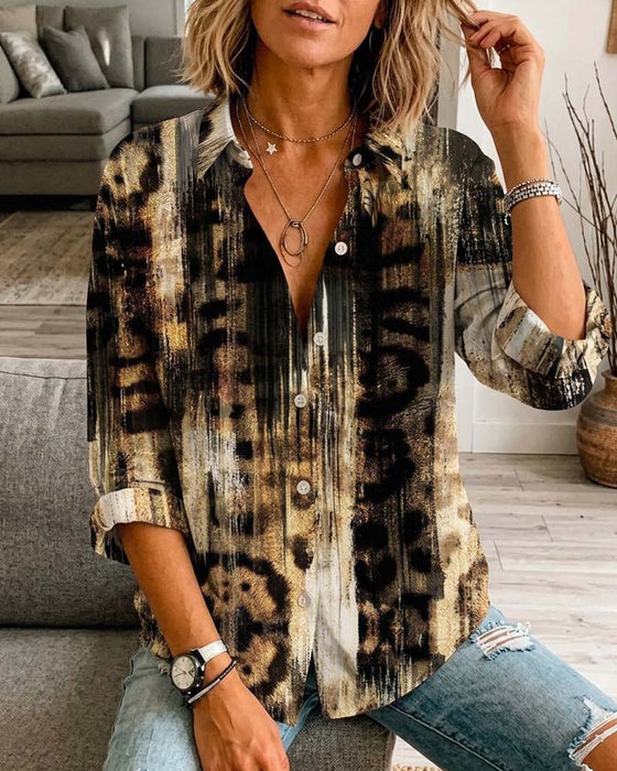 Skjorte Stilig Kunstnerisk Leopard Trykk