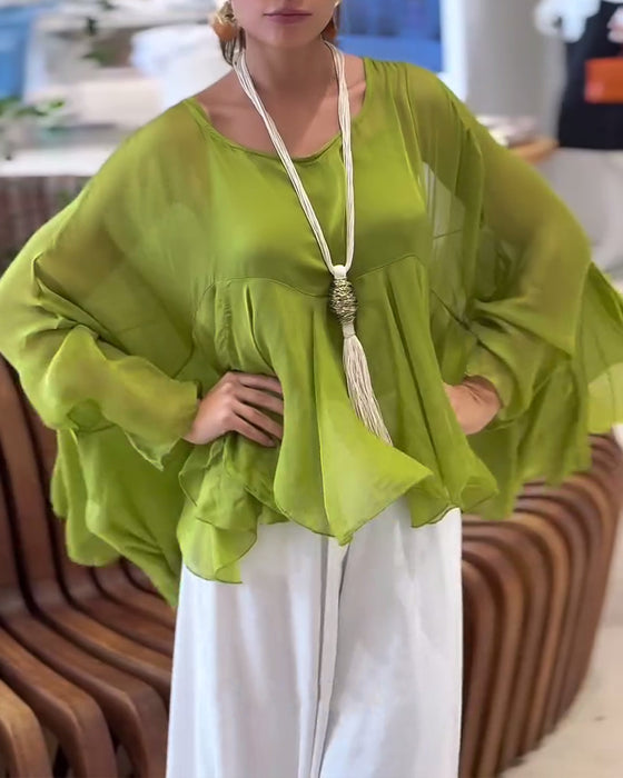 Bluse Med Elegant Ensfarget Stil