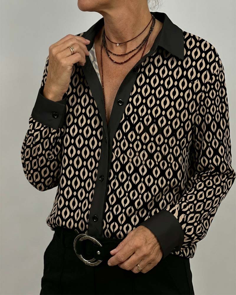 Skjorte Geometrisk Fargeblokkert Lappeteknikk