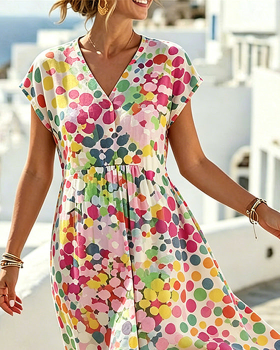 Kjole Polka Dot V-Hals Midje
