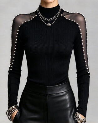 Topp Halv Turtleneck Ensfarget Patchwork