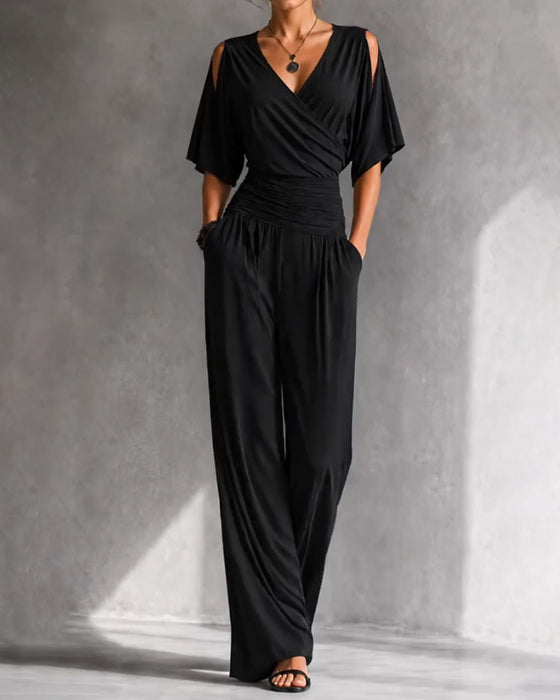 Jumpsuit V-Hals Crossover Kald Skulder Midje Lomme