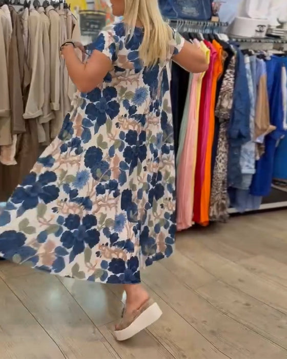 Kjole Rundhals Blomstertrykk Elegant