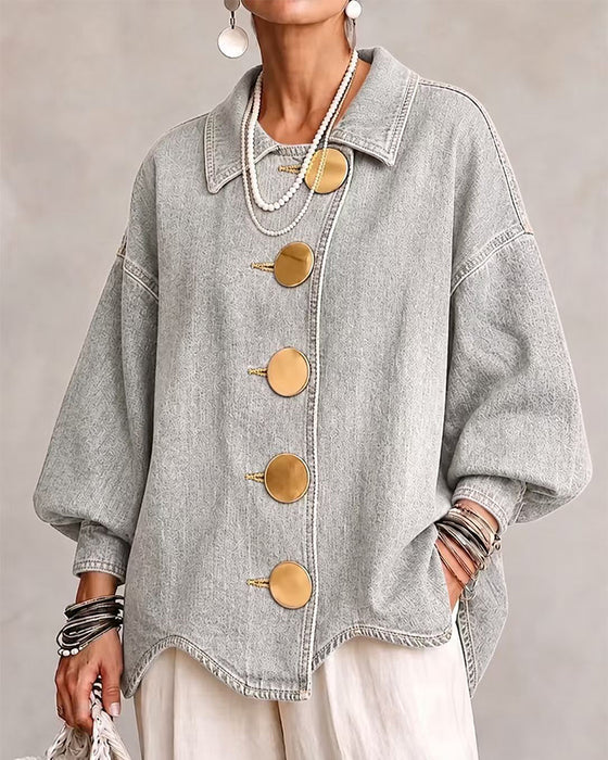 Kåpe Stor Metallknapp Vasket Denim
