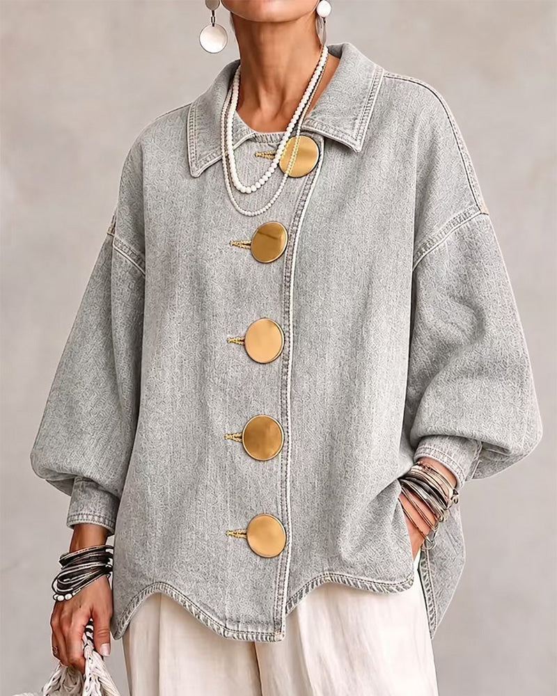 Kåpe Stor Metallknapp Vasket Denim