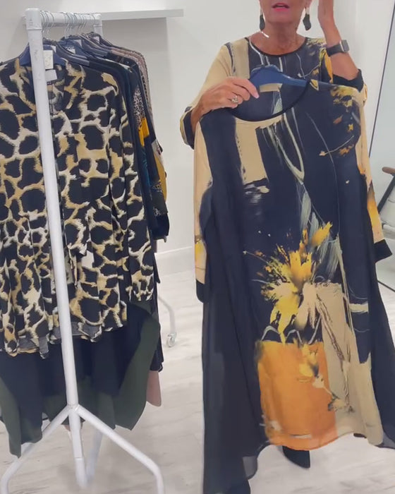 Kjole Med Rund Hals Og Retro Trykk