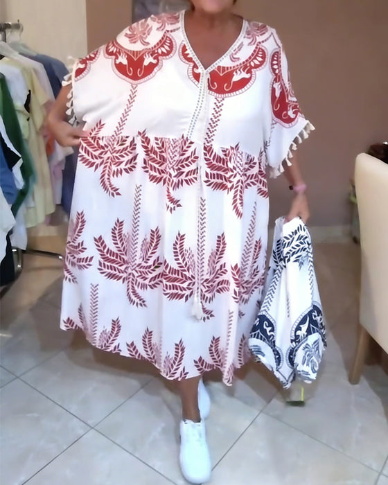 Kjole V-Hals Løs Plus Størrelse