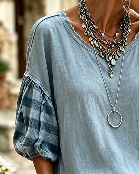 Bluse Rundhalset Stripet