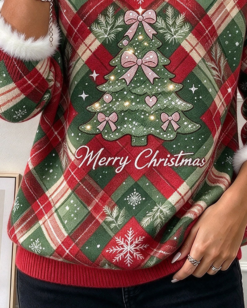 Sweatshirt Rutet Juletre Fargeblokk