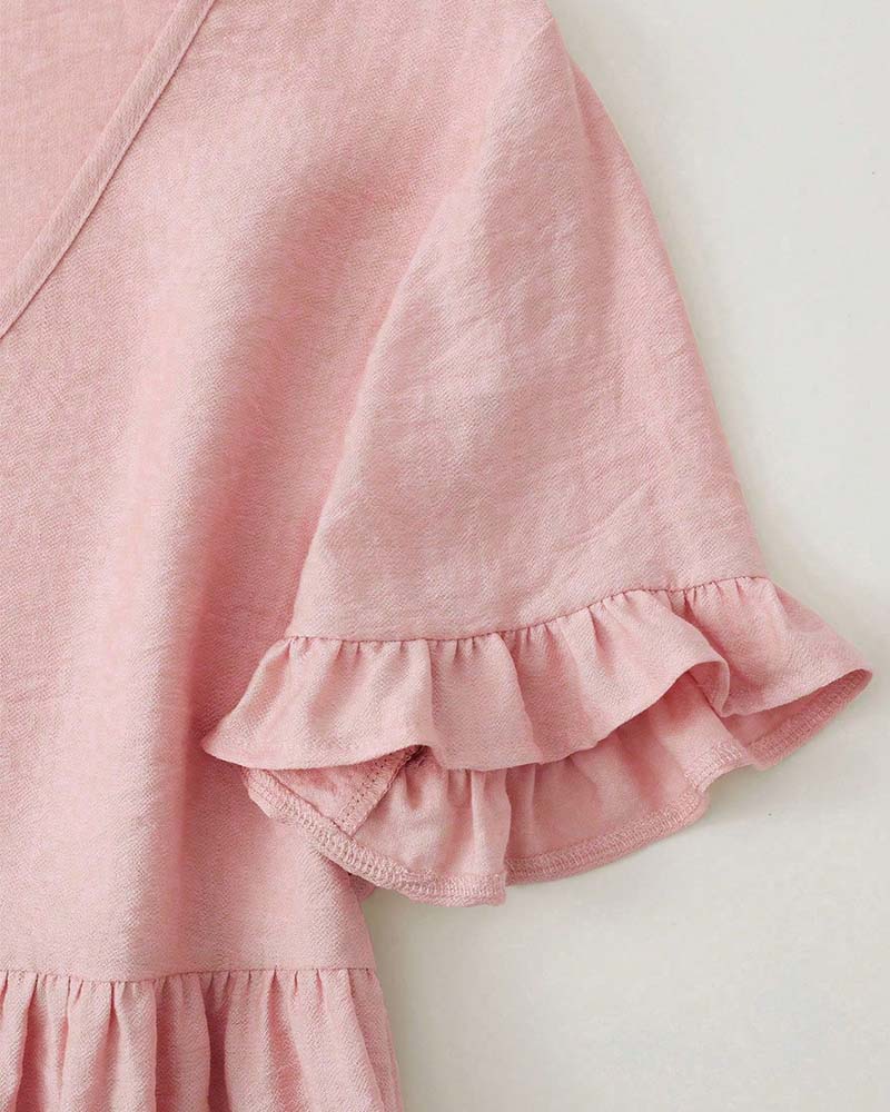Bluse V-Hals Ruffle Perle Knapp