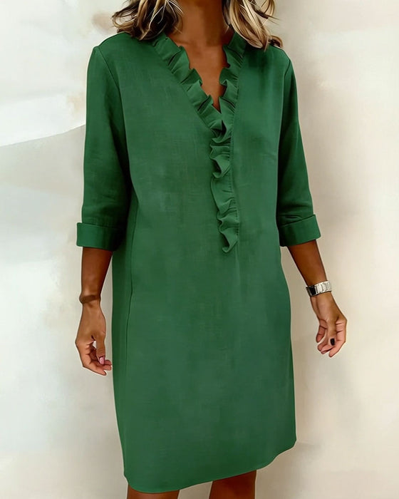 Kjole Rysjet V-Hals Ensfarget