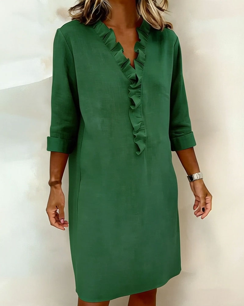 Kjole Rysjet V-Hals Ensfarget