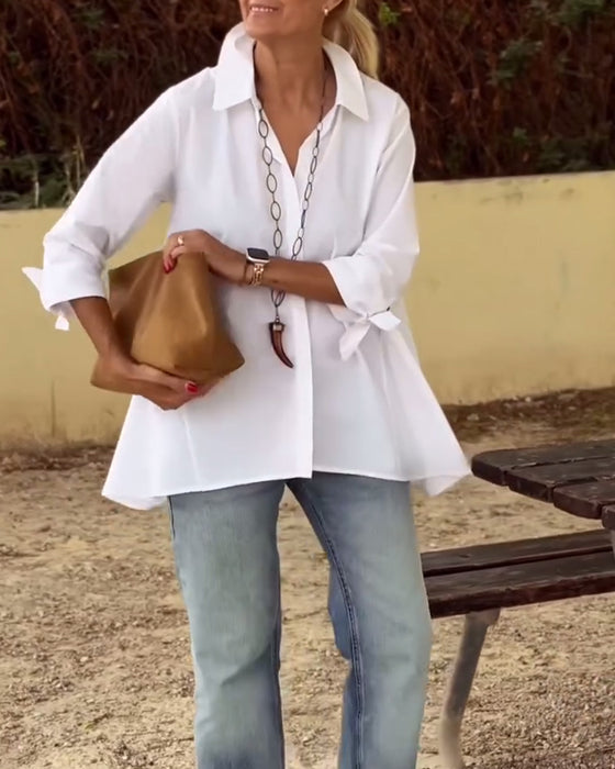 Langermet Casualskjorte Med Jakkeslag