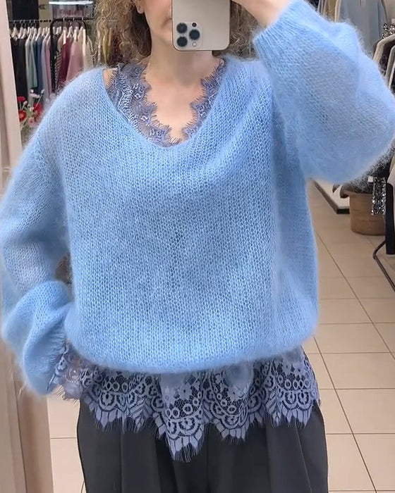 Pullover V-Hals Solid Lappeteppe