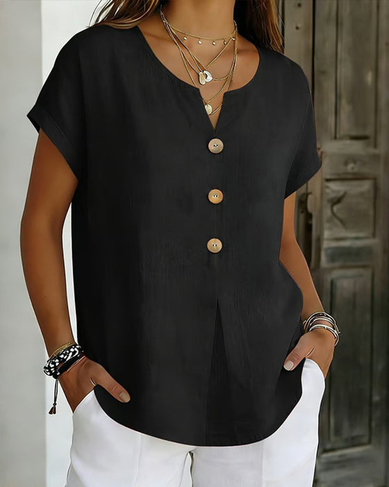 Bluse Treknapp Bred Ensfarget