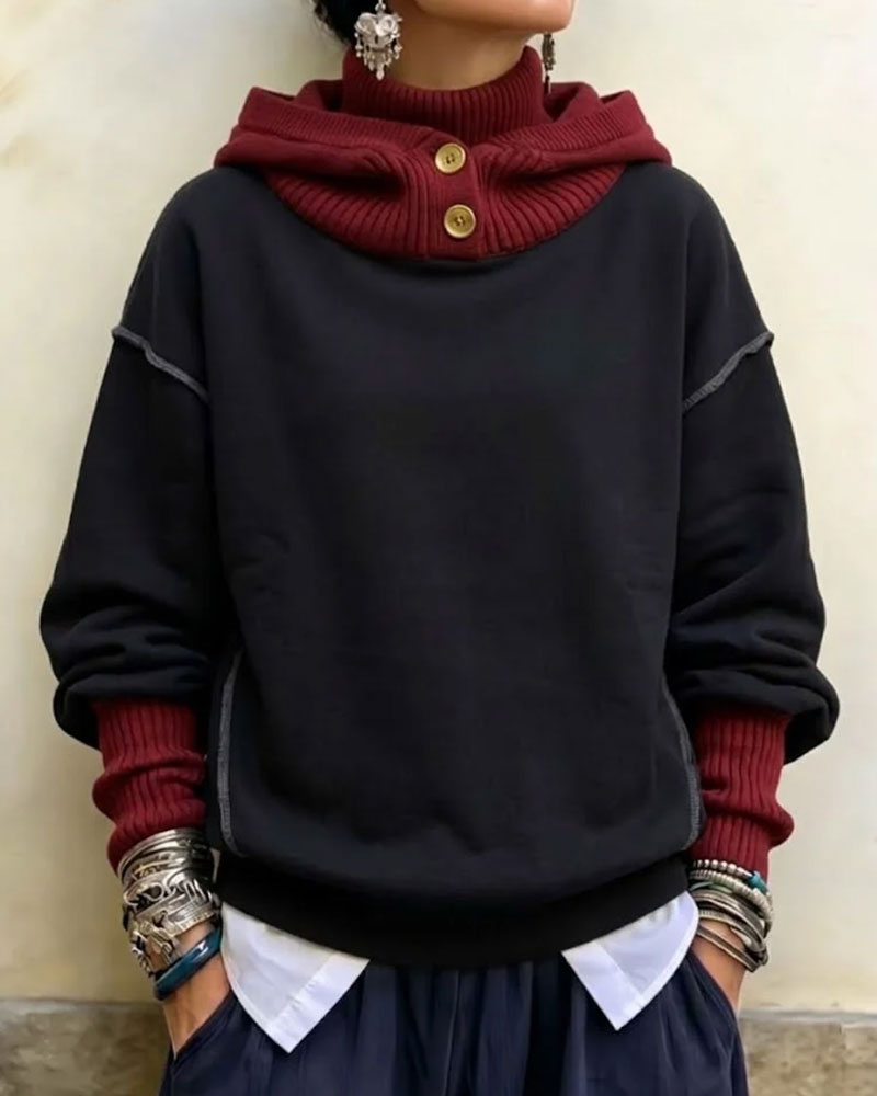 Hoodie Fargeblokk Høy Hals