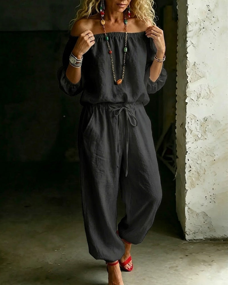 Jumpsuit Off-Shoulder Knyt Midje Innsnørt Midje