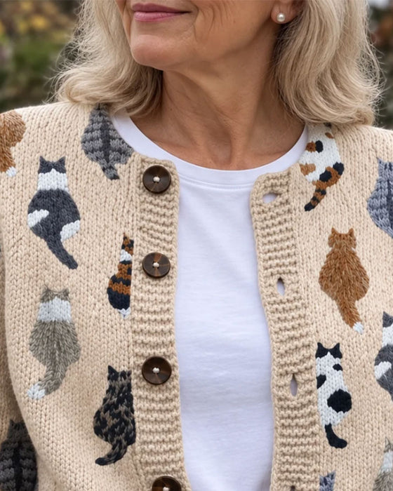 Cardigan Katt Rygg Trykk Strikket