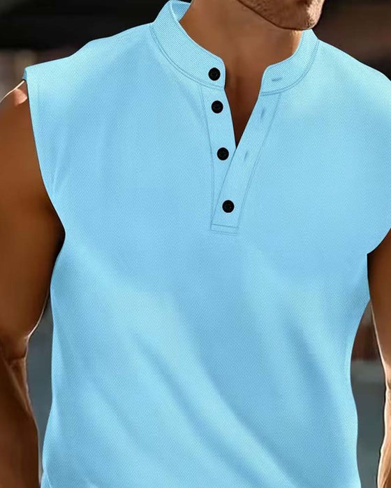 Tanktop Menn Henley Ensfarget Sport