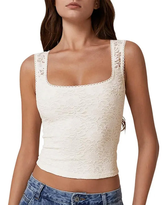 Tank Top Blondekant Firkantet Hals Ermeløs
