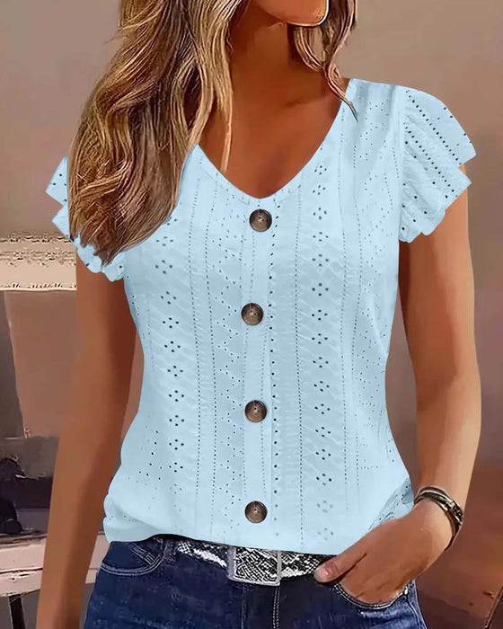 Bluse Fladdererme Uthuling Knapp