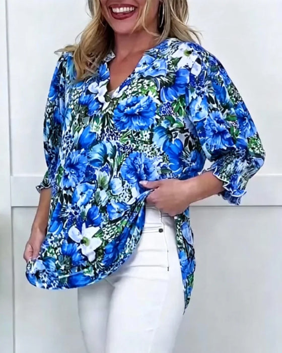 Bluse Kort Erm Moteriktig Blomstret