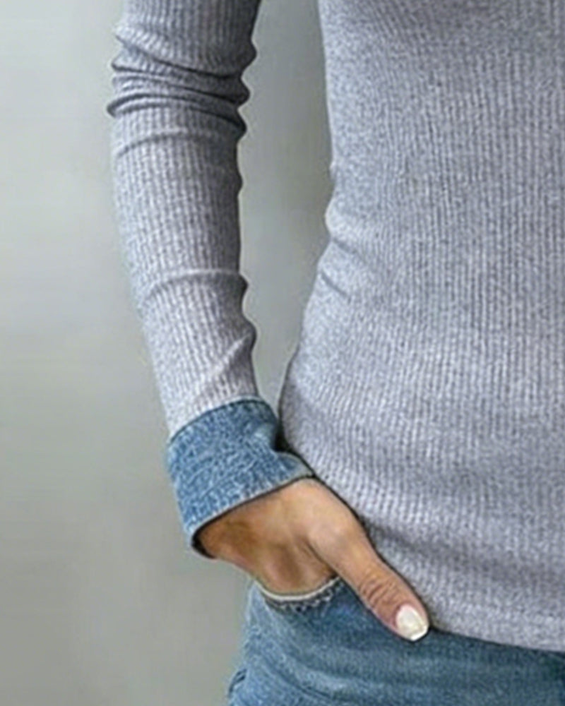 Topp Kontrastfarge Flapp V-hals Langermet