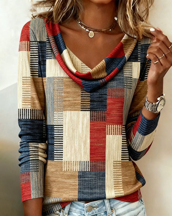 Avslappet Topp Med Svingkrage Og Trykk