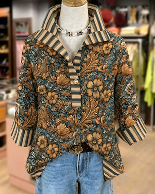 Bluse Slag Casual Blomstret Knapp