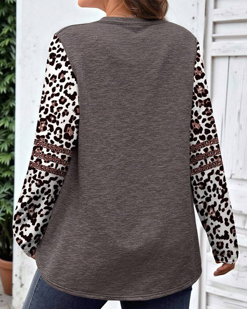 Topp Rund Hals Leopardtrykk Langermet