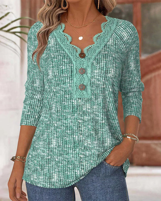 T-skjorte med ensfarget blondemønster