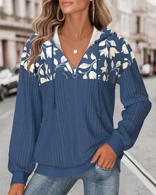 Genser Med Hette Halvglidelås Blomstermønster