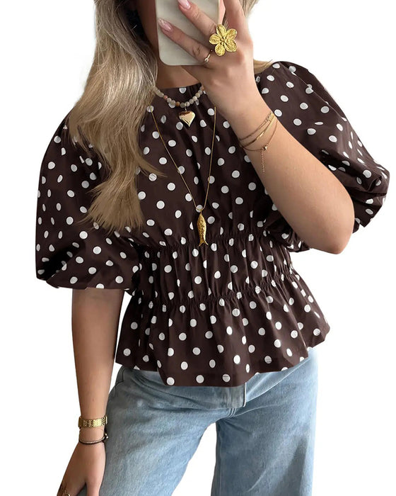 Bluse Prikket Off-Shoulder Midjekniping Boble Erme