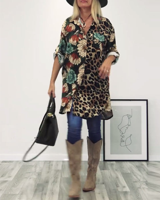Lapel-skjorte med leopardmønster