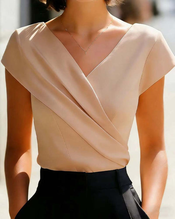 T-Skjorte V-Hals Slim Fit Kort Erme Kvinne