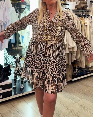 Kjole Sebra Og Leopard Trykk Patchwork Kake