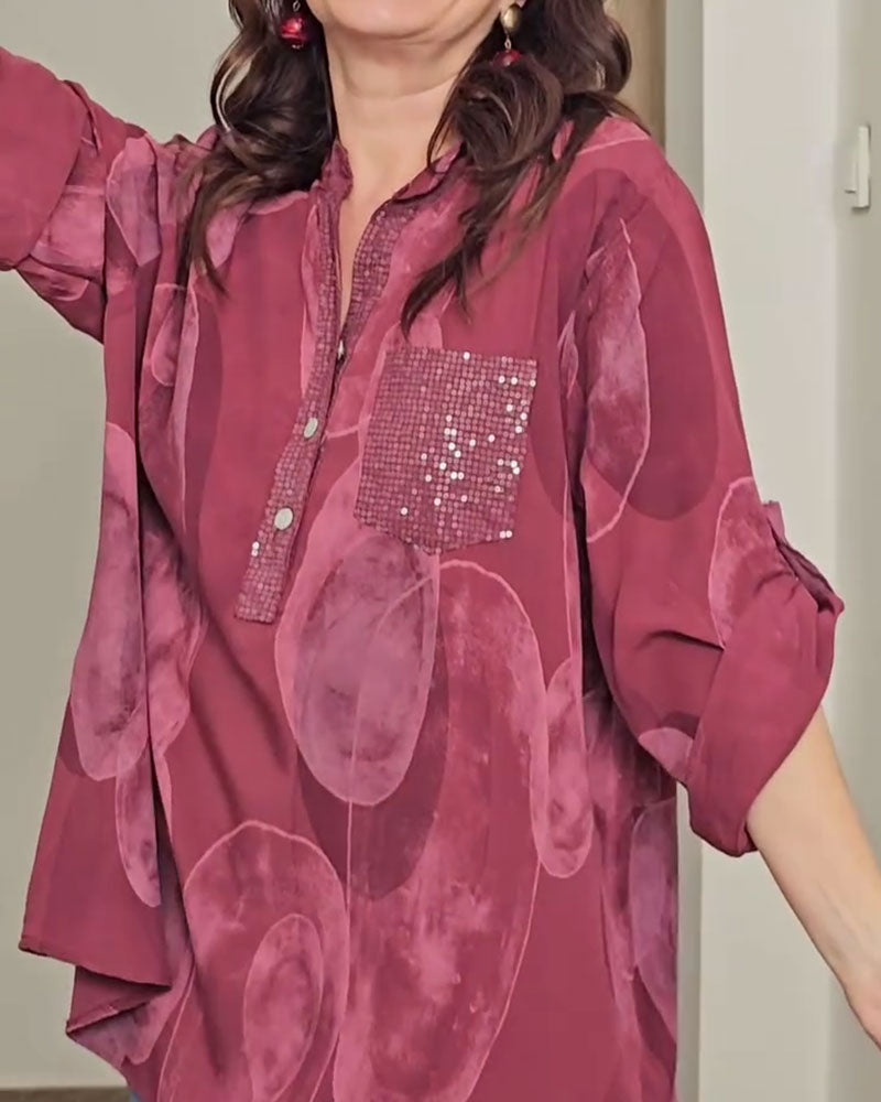 Bluse Knapping Trykt Lomme