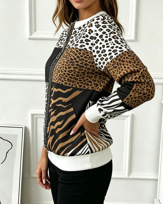 Sweatshirt Glidelås Leopard Prikket Mønster