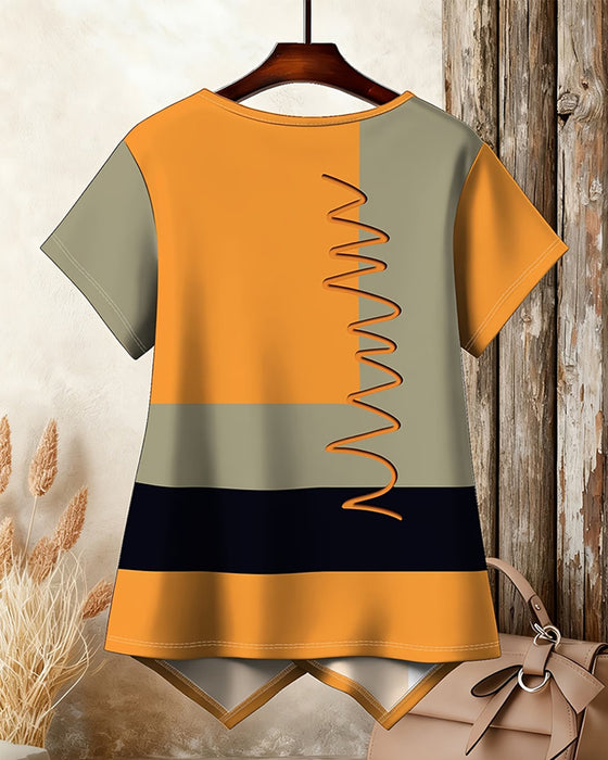T-Shirt Fargeblokk Uregelmessig Kort Erme