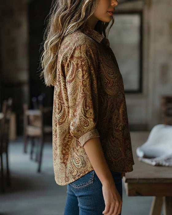 Skjorte Med Lange Ermer Og Paisley-Mønster I Vintage-Stil