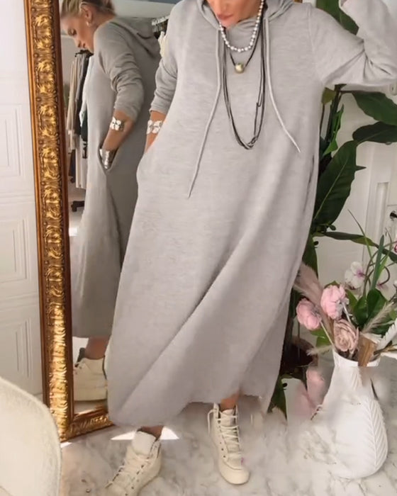 Kjole Ensfarget Hette Lomme